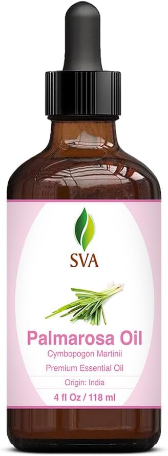 SVA Palmarosa Essential Oil, 4 Fl Oz, 100% Natural Oil for Diffuser, Hair Care, Skin Care, Aromatherapy