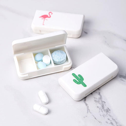 Daily Pill Box Case Waterproof Medicine Organizer for Travel Use - Mini Pill Container with 3 Compartments (Cactus)