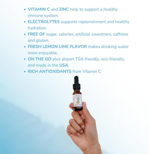 Pure Inventions Antioxidant Vitamin C + Electrolytes, Lemon Lime Water Infusion Drops, No Sugar or Calories, 12 Servings