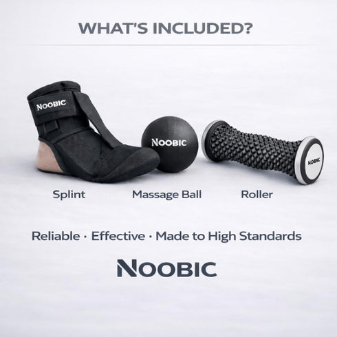 NOOBIC Plantar Fasciitis Night Splint, Foot Roller & Lacrosse Ball for Tension Relief, Foot Pain Relief Heel Spur, Arch