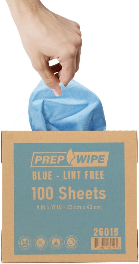 Prep Wipe 100 Pack, 9" 17", Lint-Free Cleaning Towels | Heavy Duty, Solvent Resistant Wipes for Auto Body & Industrial