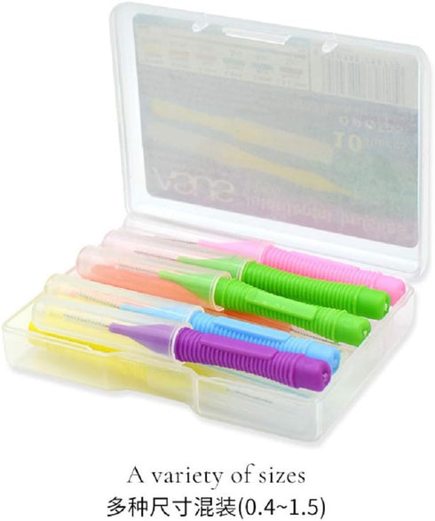 Portable Interdental Brush, 10PCS/Box for Traveling, 0.4-1.5MM Tooth Flossing Head Oral Dental Brush Tool