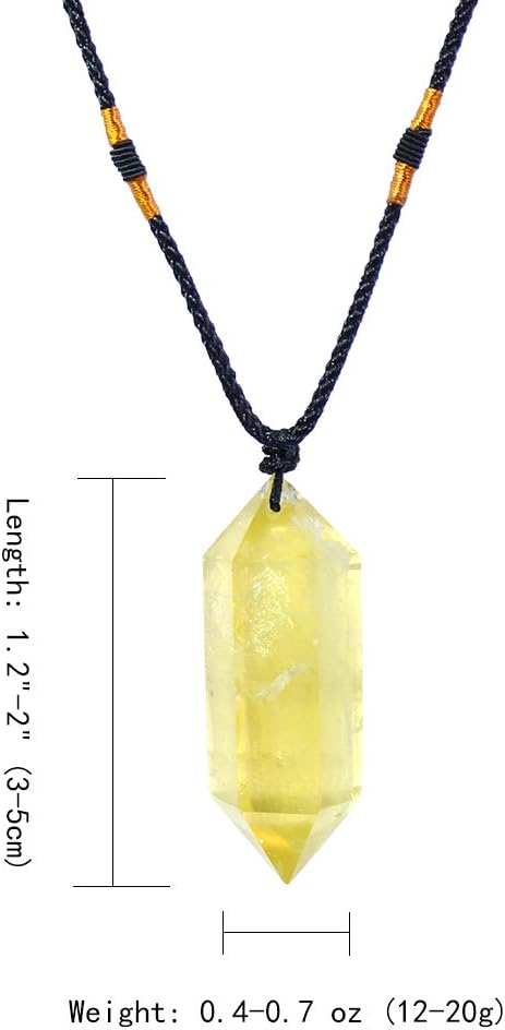 Runyangshi Citrine Healing Crystal Pendants, Double Pointed Natural Quartz Necklace, 6 Faceted Chakra Wand