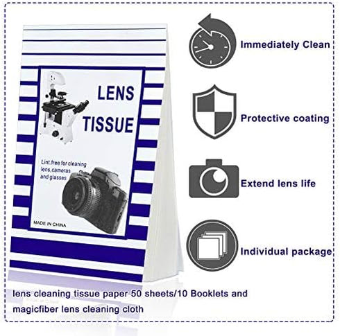 500 Pieces Lens Cleaning Paper Tissue with 2 Double Sided Cleaning Cloth for Cameras, Screens, Glasses