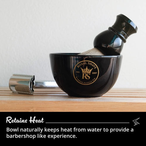 Ceramic Textured Shaving Bowl, Shave Soap & Shaving Cream Dish, Textured for Rich Lather, Black