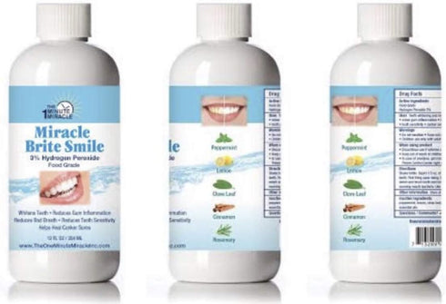 Miracle Brite Smile with Food Grade Hydrogen Peroxide and Essential Oils - Teeth whitening, Breath freshening, Removing