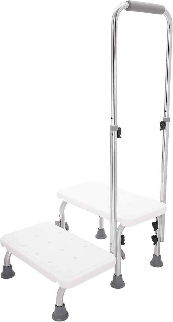 RENFANSHOP Heavy-Duty 2-Step Stool with Handle for Elderly - Non-Slip Bedside Steps with