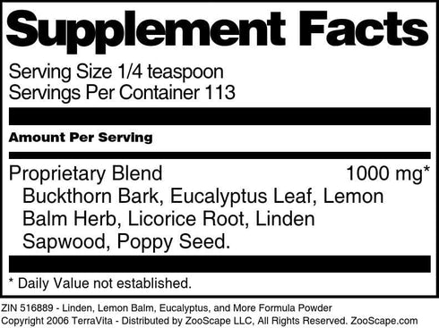 Terravita (4 oz, 516889) Expectorant Formula - Linden, Eucalyptus, Lemon Balm and More - Powder ZIN: