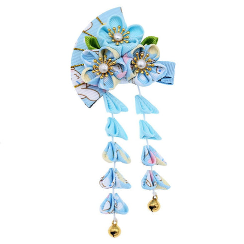 Japanese Style Women Flower Hair Clip, Tassel Hair Ornament, Kimono Decor Fabric Hanfu Hairpin