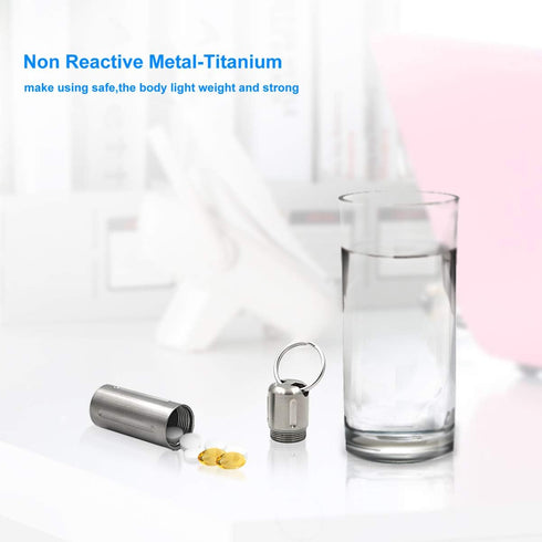 SHD Pill Holder Keychain, Titanium Waterproof Single Pill Box Container for Outdoor Travel Camping
