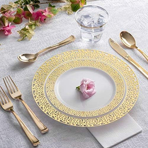 Stock Your Home 125 Disposable Heavy Duty Plastic Knives, Fancy Gold Plastic Silverware
