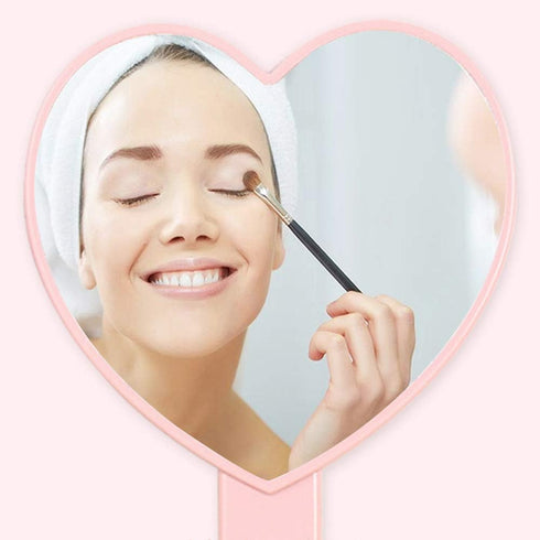 TBWHL Heart-Shaped Handheld Travel Mirror, Cute Cosmetic Hand Mirror with Handle for Men & Women (Pink, 1 Pack)