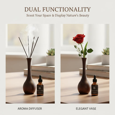 Havunori 2 PCS Black Walnut Wood Essential Oil Diffuser - Wooden Fragrance Diffuser Long-necked Vases,Long-lasting