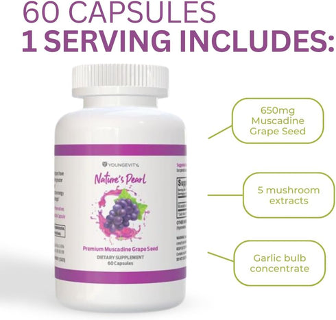 Youngevity Premium Muscadine Grape Seed - 650 mg Antioxidant Superfood, Rich in Resveratrol, 60 Servings