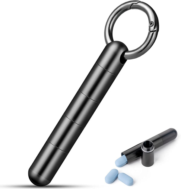 TISUR Keychain Pill Holder, Portable Waterproof Titanium Pill Organizer for Daily Travel - Black