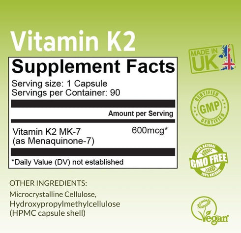 NutriZing K2 Vitamin Supplement MK-7 - High Strength 600mcg - 90 Vegan Capsules - Supports Bone & Arterial Health - 3
