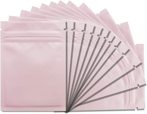100 Pack Resealable Mylar Bags 3.3 x 5.1 Inch Smell Proof Foil Pouch with Clear Window (Pink)