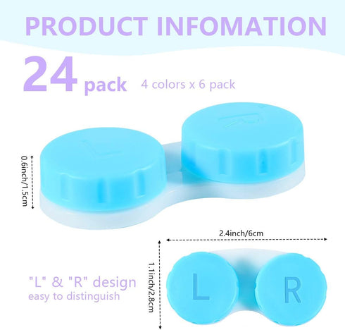 KISEER 24 Pack (4 Colorful Cute Contact Lens Case Bulk Box Holder Container Soak Storage Kit Color)