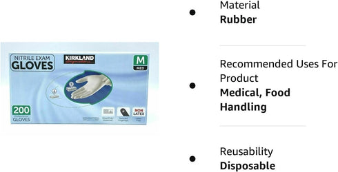 Kirkland Signature Nitrile Gloves, Box of 200, Medium for Health Care and Food Service
