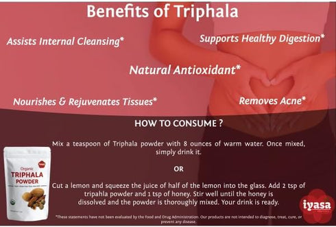 Organic Triphala Powder, Ayurveda Superfood, Natural Body Detox, Bowel Cleanser, Herbal Laxative, 4 Ounce, 113 Gram