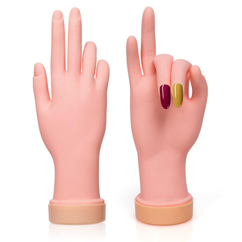 krofaue 2 Pack Right Hands Practice Nail Tips Art Trainer Tool, Flexible Bendable Movable Manicure Tool