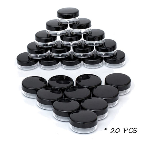 ZEJIA 10 Gram Sample Containers, 20 Count Cosmetic Jars with Lids, Refillable Small Plastic Containers (Black)