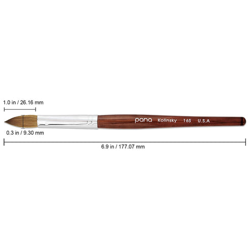 PANA Pure Kolinsky Hair Acrylic Nail Brush - Oval Crimped Shape Silver Ferrule with Mahogany Wood Handle (Size 6) - for Acrylic Nail Application, Nail Extension, Manicure Salon Beginner & Professional