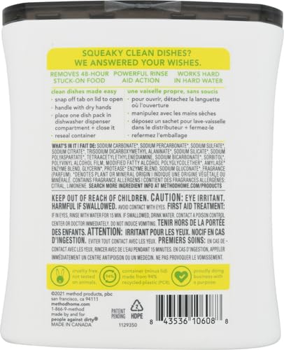 Method Dishwasher Detergent Packs, Lemon Mint, 30 Count