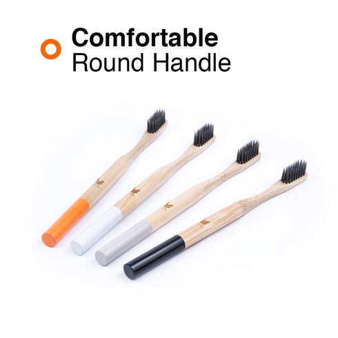 Bamboo Toothbrush Set of 4 with Soft Charcoal Infused Bristles