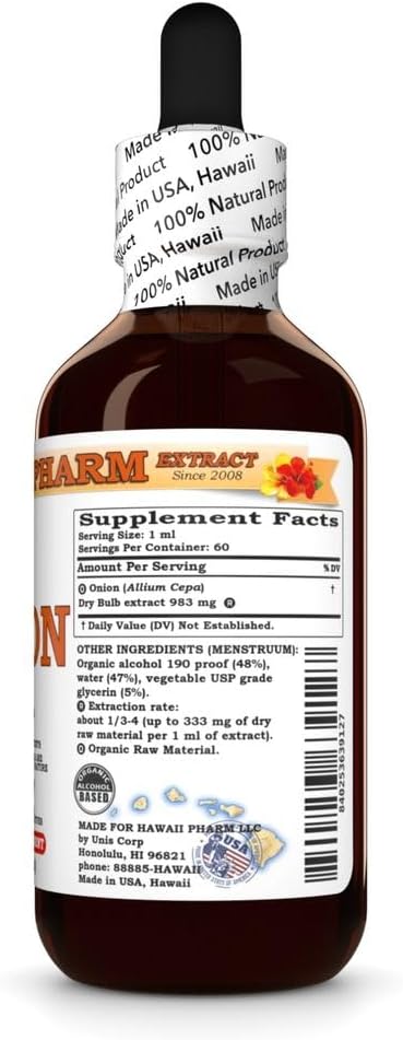 Hawaii Pharm Bulb 2 fl.oz Onion (Allium Cepa) Dry Tincture, All Natural, Vegan, Pure Liquid Extract