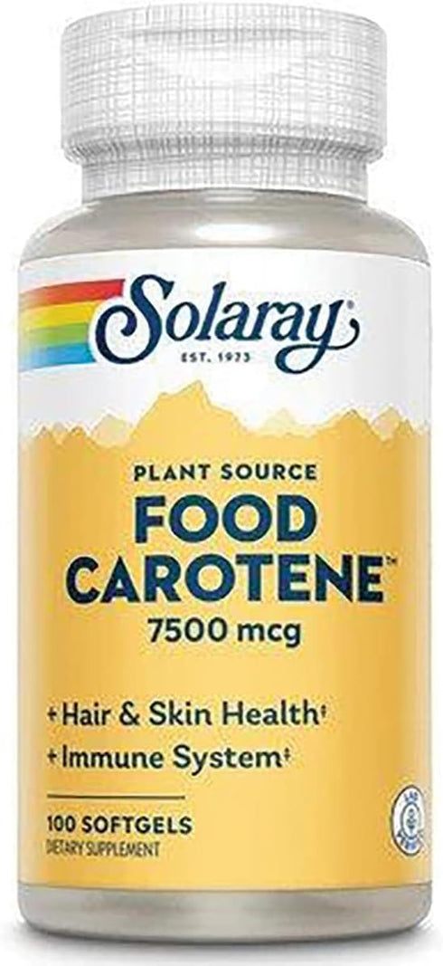 SOLARAY Food Carotene, Vitamin A as Beta Carotene 25000IU for Healthy Skin & Eyes, Immune System Support, 100 CT