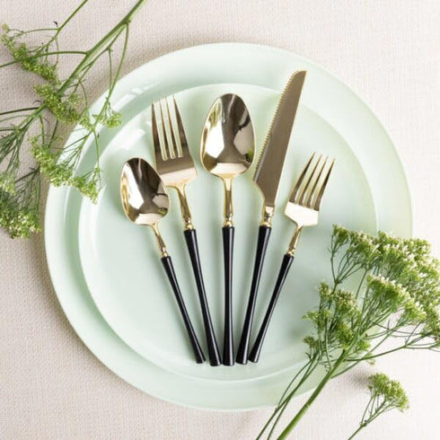Infinity Flatware Gold/Black Teaspoons - 20 Count | Luxury Disposable Cutlery for Elegant Events & Parties