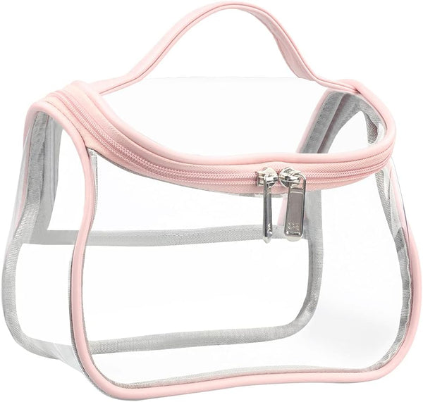 HAOGUAGUA Heavy Duty Clear Waterproof Cosmetic Bag, Transparent Travel Makeup Organizer, Pink