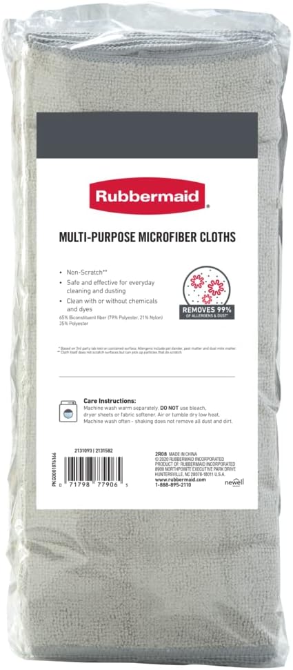 Rubbermaid Microfiber Cloth Towels: 24 Pack, 14"x14", Non-Scratch, Reusable for Home, Kitchen, and Car Cleaning.