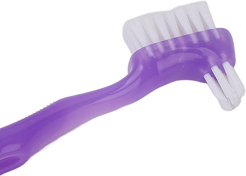False Teeth Cleaning Brush, Portable Dual Head Denture Cleaning Toothbrush, Multi Layered Bristles for Care (Purple)