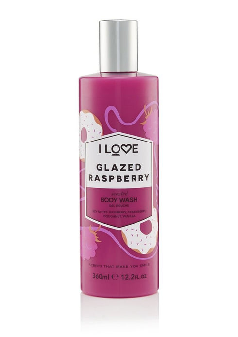 I Love Glazed Raspberry Scented Body Wash - Moisturizing Body Wash and Foaming Bubble Bath - Raspberry, Strawberry, and Vanilla Fragrance - 12.7 oz