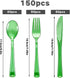 Pocoxll 150 Pack Set, Set, 50 50 50 Green Plastic Silverware Disposable Cutlery, Heavy Duty Flatware Disposable Plastic