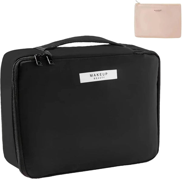 Queboom Travel Makeup Bag, Cosmetic Bag Toiletry Bag for Women and Men (Black)