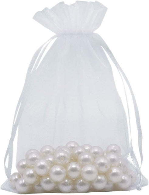 HRX Package 100pcs White Organza Gift Bags 5x7 inch, Mesh Jewelry Pouches for Christmas Candy Present