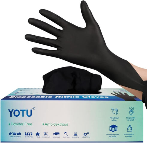 Black Disposable Nitrile Gloves, Latex & Powder Free, 6-Mil, 100 Count, Textured, Mechanic Wearing, Cleaning
