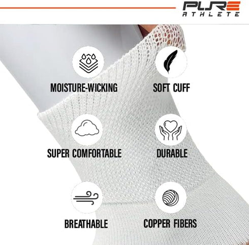Pure Athlete Non Binding Diabetic Socks - Copper Neuropathy Socks for Swollen Feet Relief