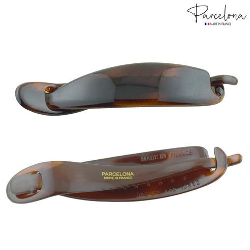 Parcelona French Sleek Tortoise Shell Brown Large Hair Clips, 4 1/2", Metal Free, Strong Hold, Made in France