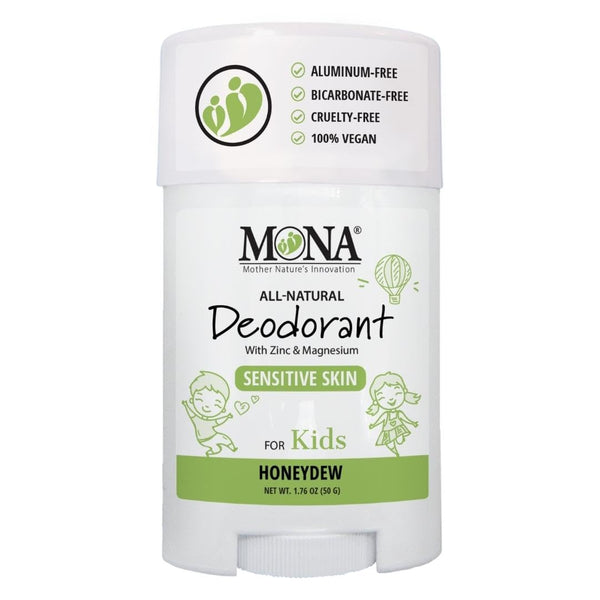 MONA 100% Natural Deodorant for Kids, No Baking Soda or Aluminum, Hypoallergenic & Vegan, HONEYDEW 1.76 Oz