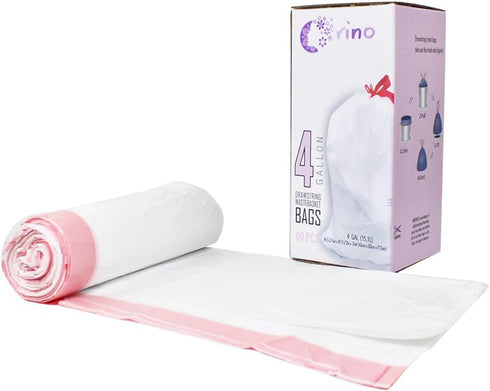 Orino 4 0.7 60 Count Ultra Strong Small Garbage Bags for Car Bath Room and Office Gallon Drawstring Can Liner mil White