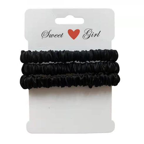 MAXFEEL 100% Pure Muberry Silk Hair Scrunchie - Small Silk Scrunchy Skinny Hair Ties, Black (3 Pack)
