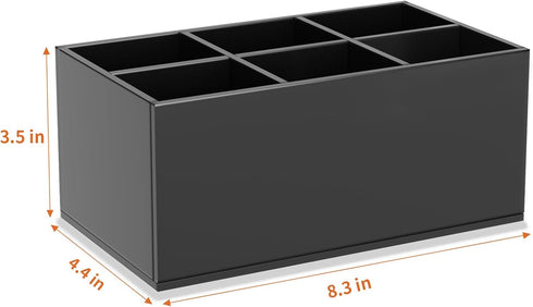 HIIMIEI Black Makeup Brush Holder - Acrylic Organizer with 6 Slots for Vanity Countertop Storage