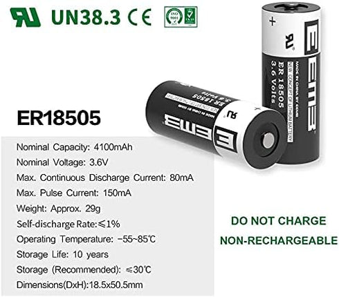 EEMB ER18505 Nonrechargeable 3.6V Lithium Battery, 4100mAh High Capacity, UL Certified Single-Use