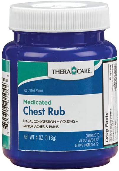 Thera Care Medicated Chest Rub, 4 oz Cough Suppressant for Nasal Congestion and Minor Aches and Pains