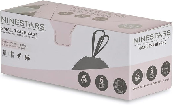 NINESTARS NSTB-6-30 Extra Strong White Trash Bag w/Drawstring Closure, 6 Gal. /