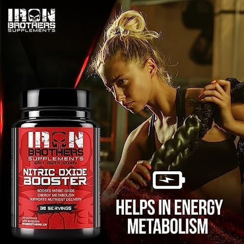 Iron Brothers Supplements Nitric Oxide Booster | Extra Strength Pumps Supplements | Pre-Workout with L-Arginine |